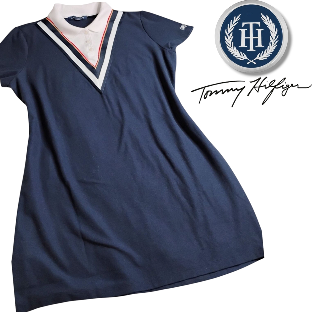 Tommy Hilfiger Women's Collared T-shirt Preppy Dress Size XL Red White & Blue